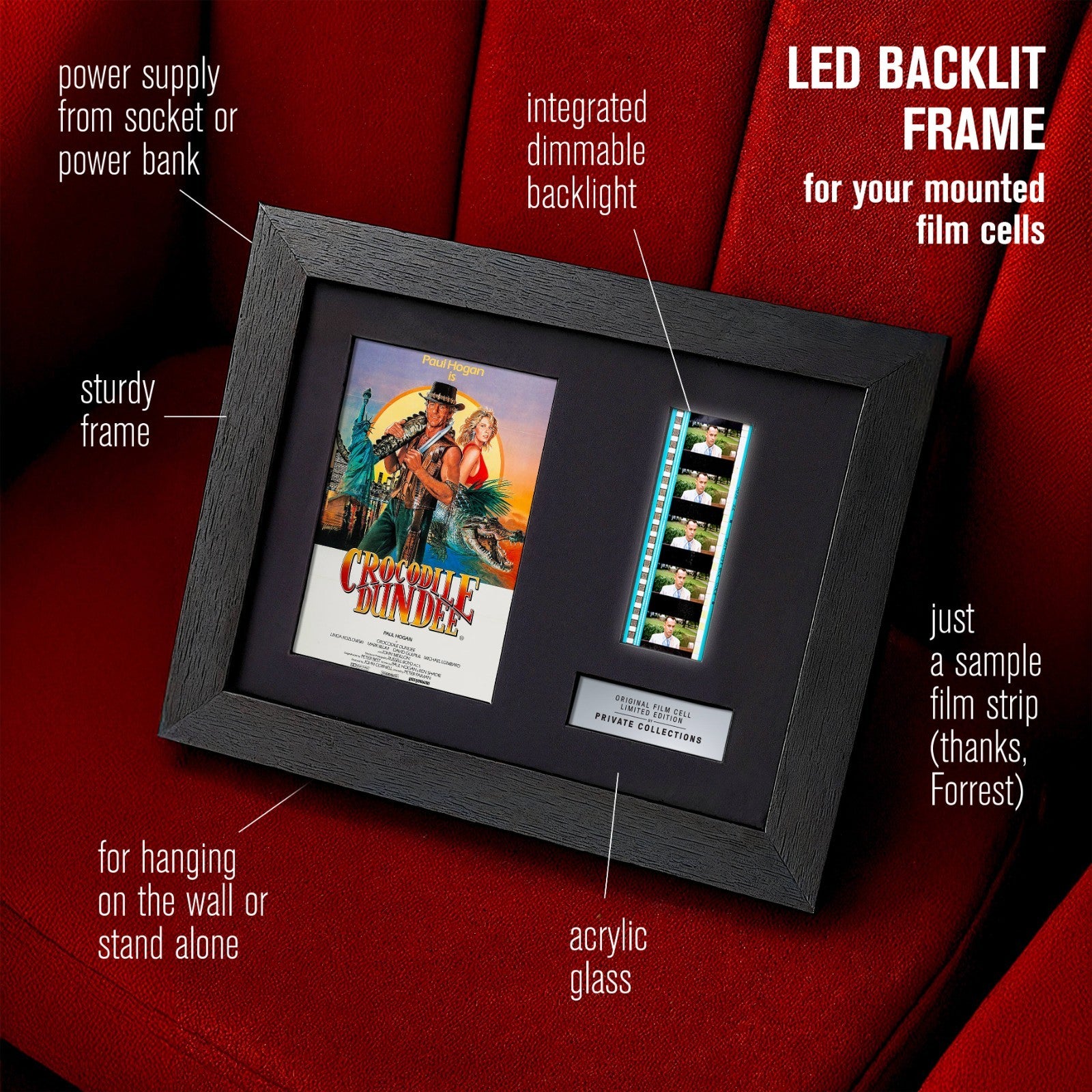 CROCODILE DUNDEE (1986) Certified 35mm Film Cells in an LED Backlit Frame