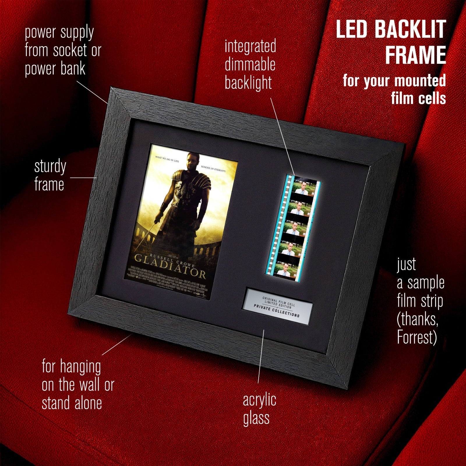 GLADIATOR (2000) Certified 35mm Film Cells in an LED Backlit Frame