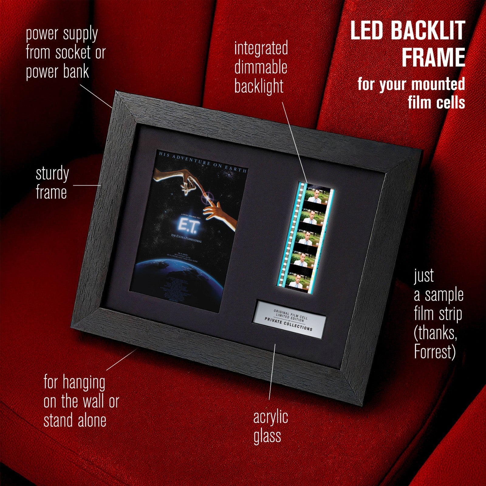 E.T. the Extra-Terrestrial (1982) Certified 35mm Film Cells in an LED Backlit Frame