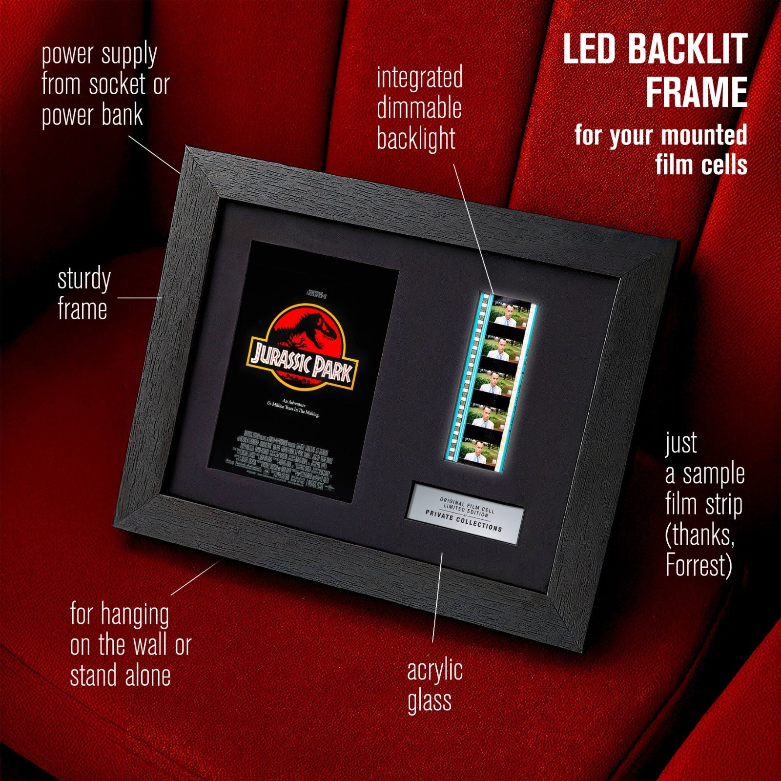 JURASSIC PARK (1993) Certified 35mm Film Cells in an LED Backlit Frame