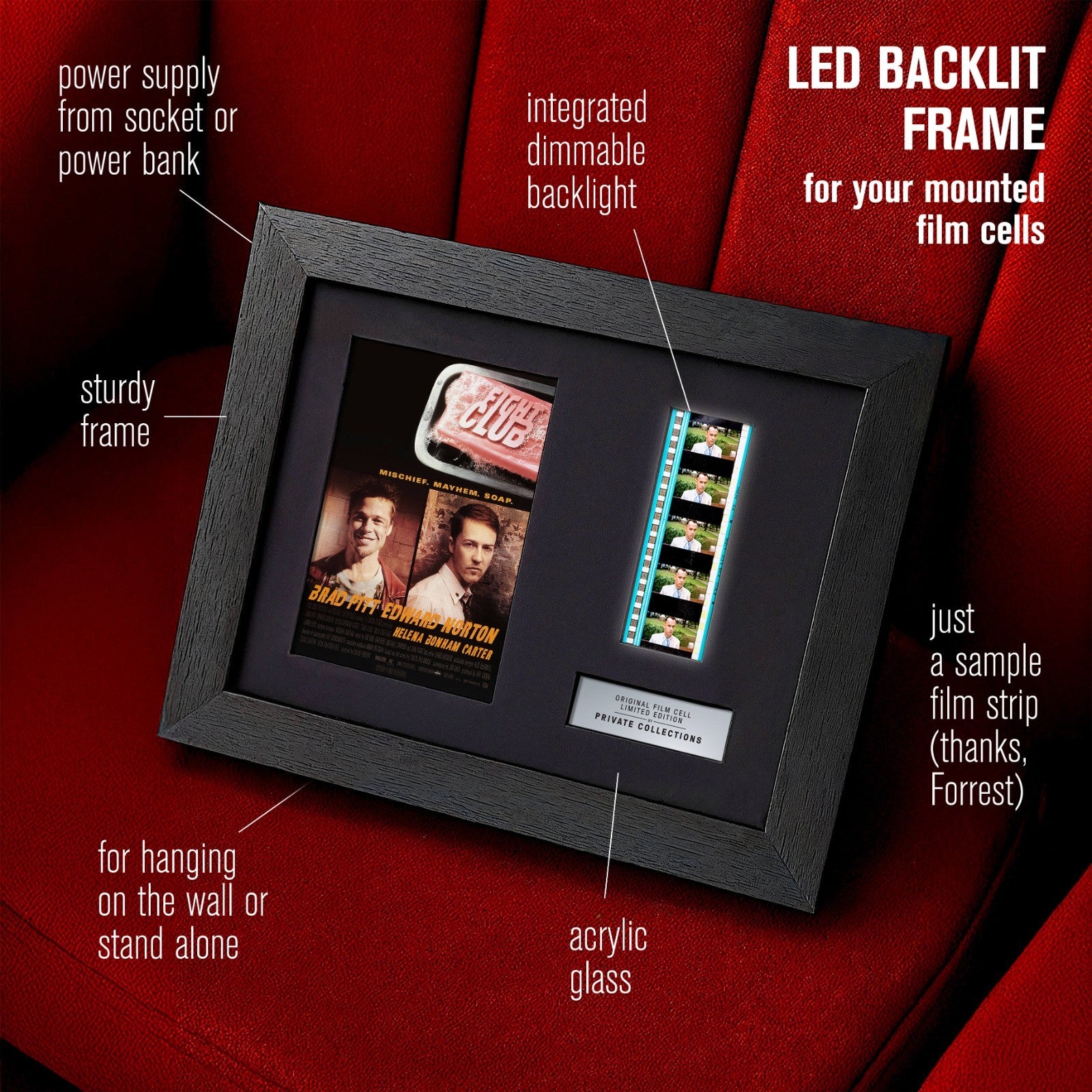 FIGHT CLUB (1999) Certified 35mm Film Cells in an LED Backlit Frame