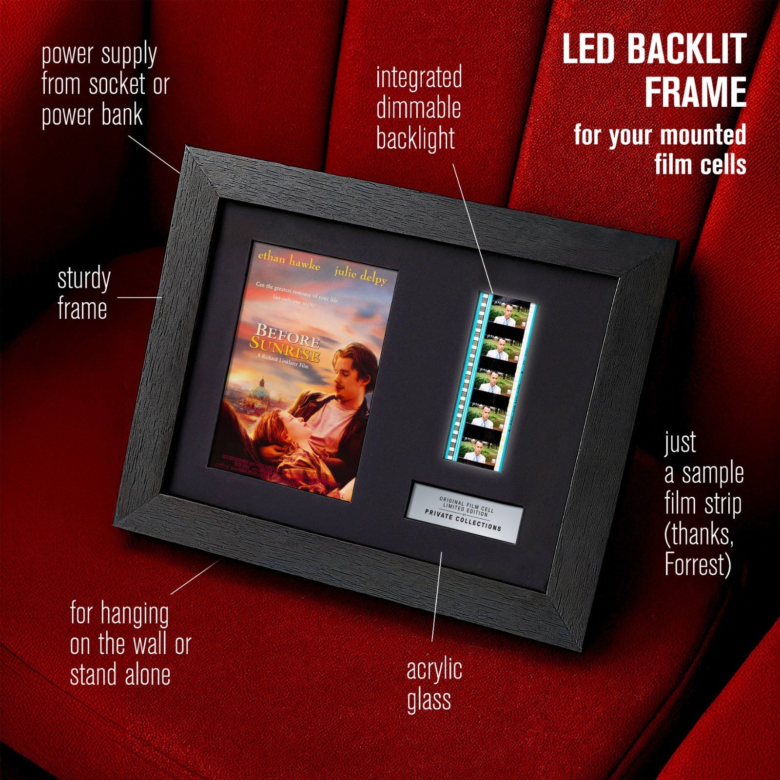 BEFORE SUNRISE (1995) Certified 35mm Film Cells in an LED Backlit Frame