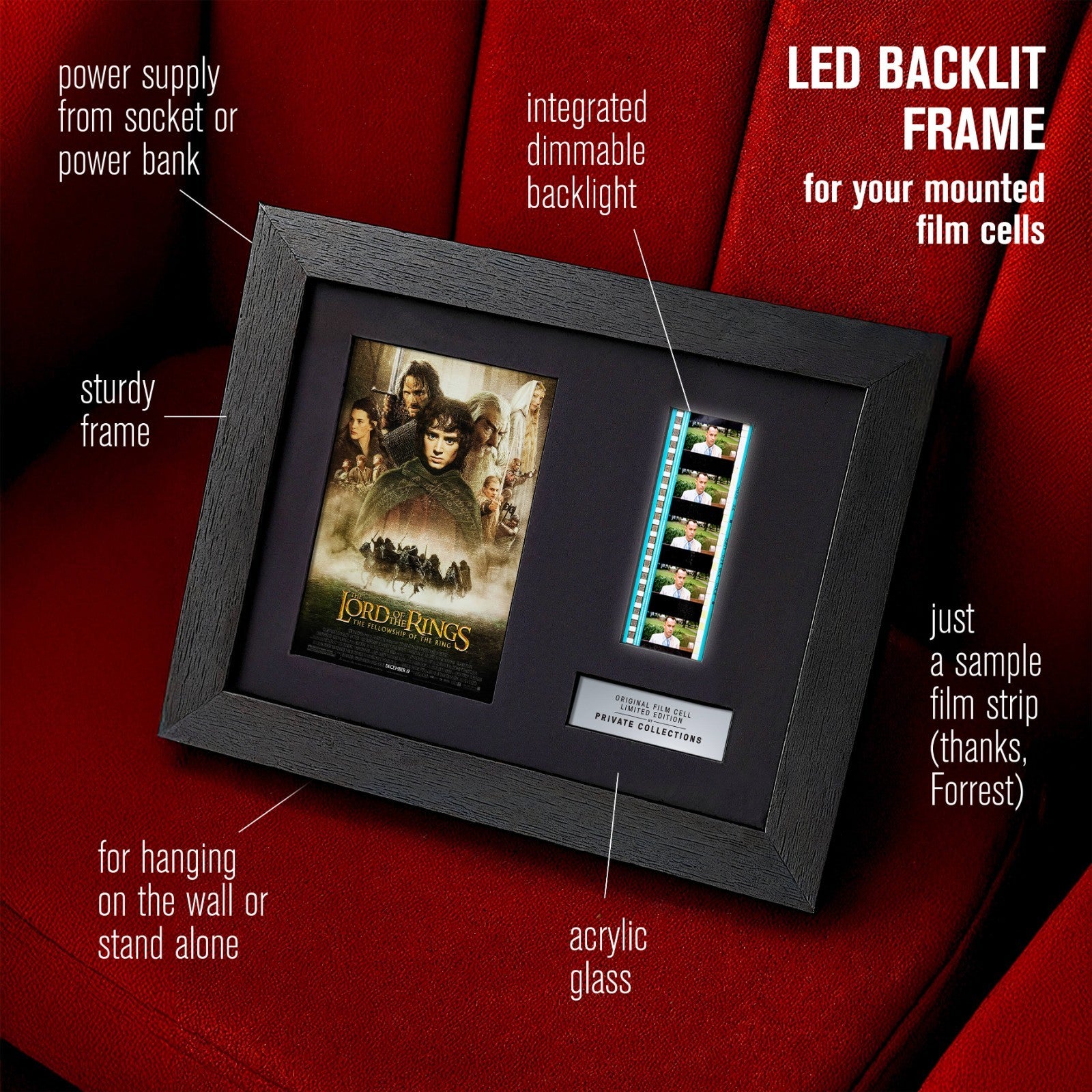 The LORD of the RINGS: The Fellowship of the Ring (2001) Certified 35mm Film Cells in an LED Backlit Frame